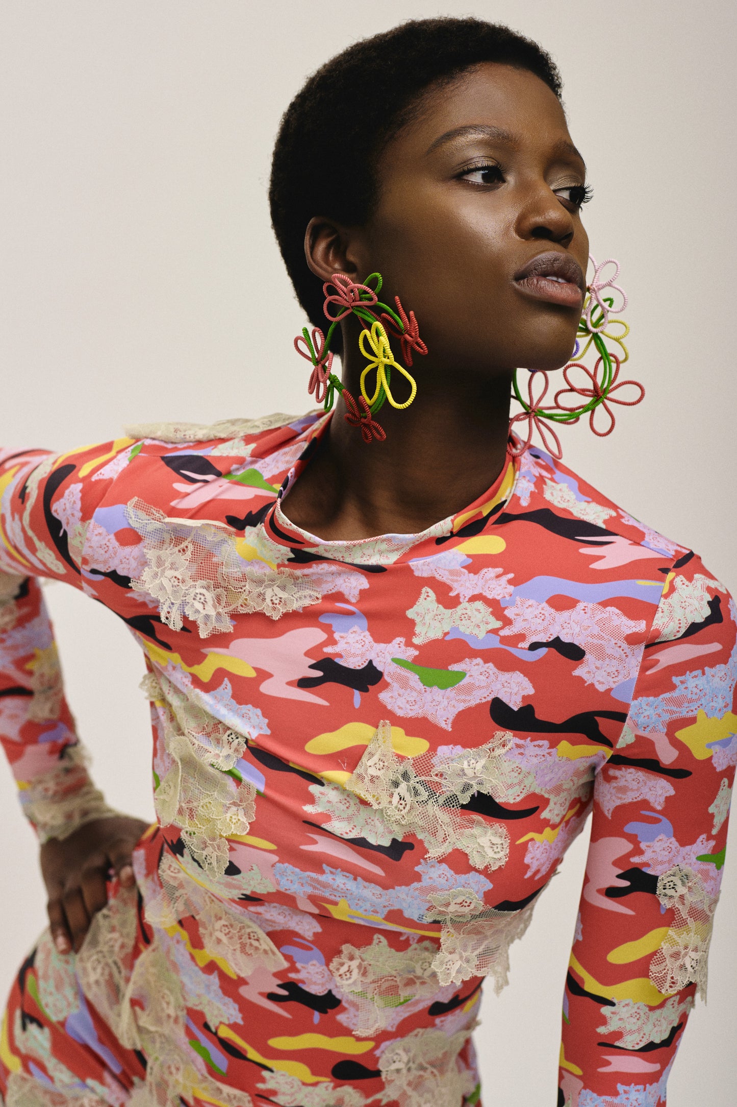 AW21 Recycled Plastic Floral Hoop Earring.