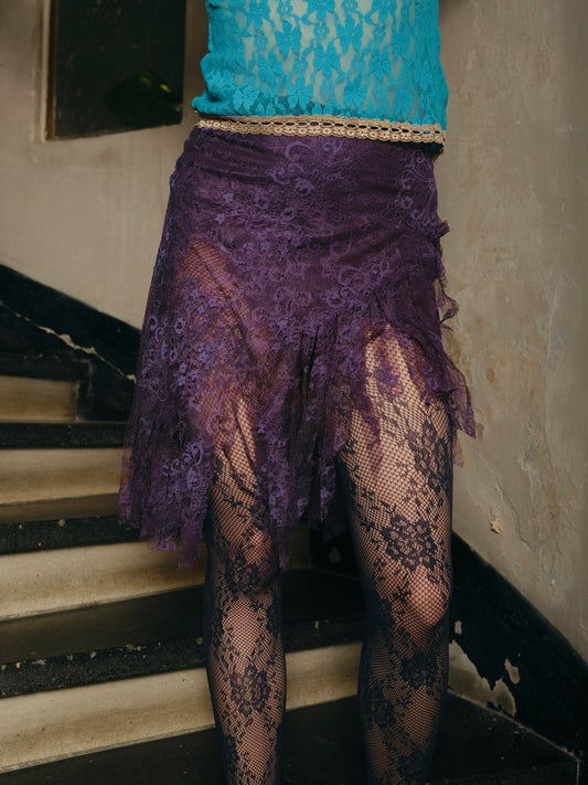 Purple Fringe Chantilly Lace Skirt