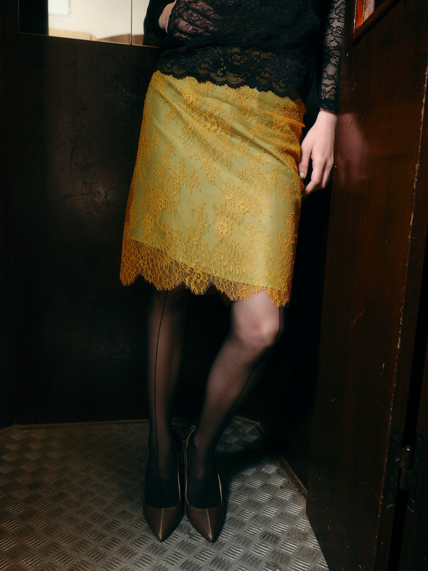 Gold Green Lace Skirt